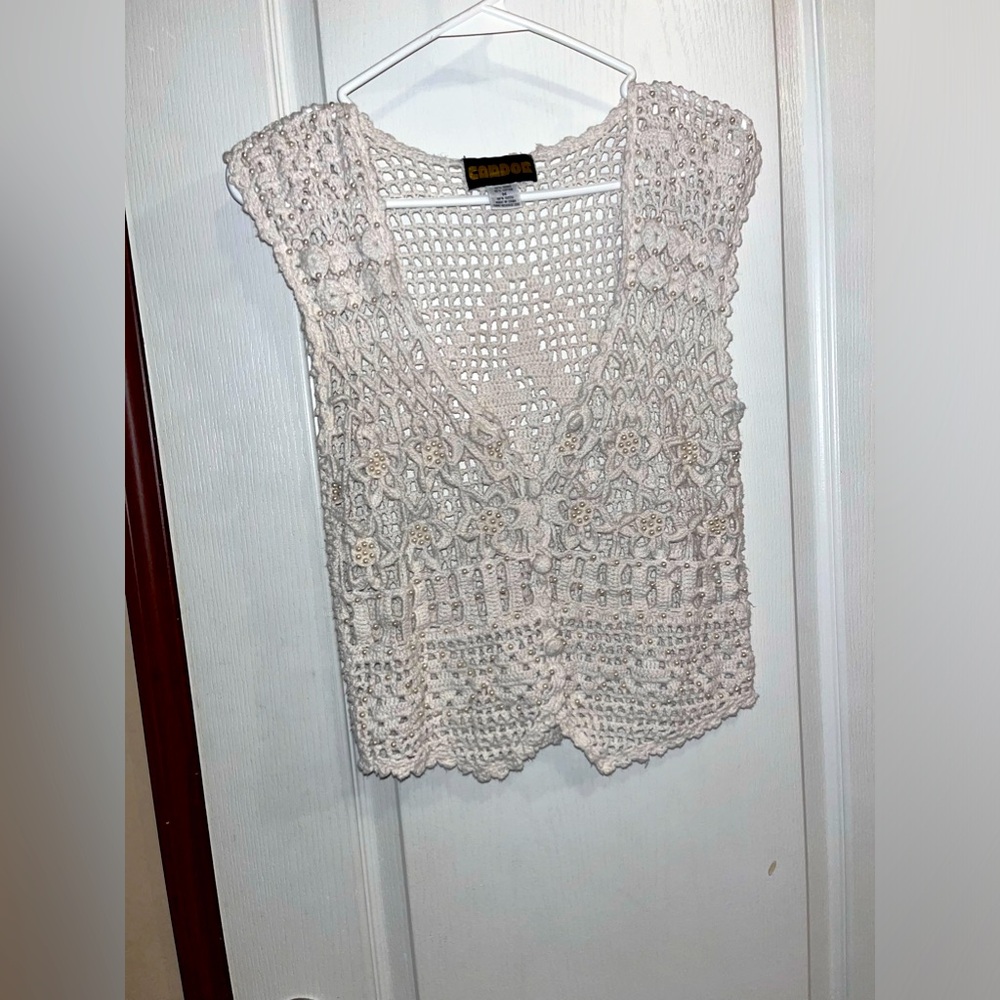 Candor Button Up Vest With Pearls Size Medium
